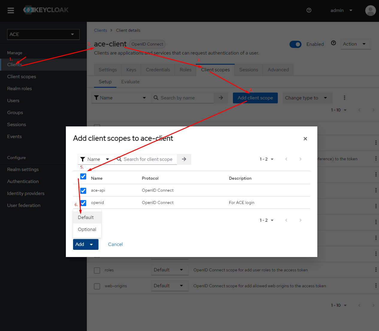 configure ace-api scope