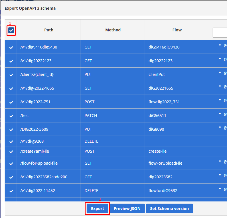 Export OpenAPI dialog