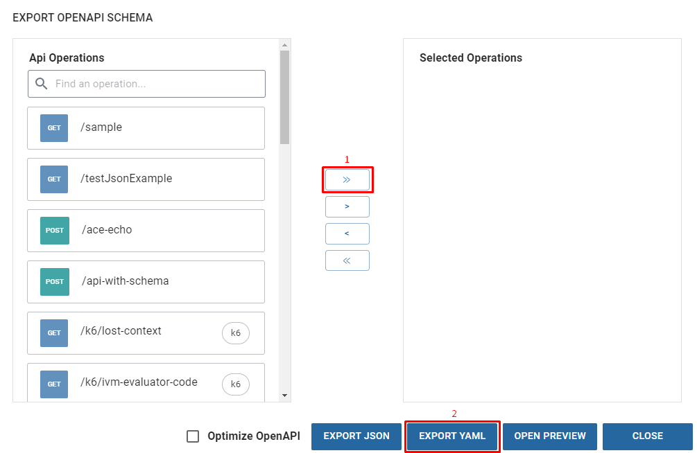 Export OpenAPI dialog