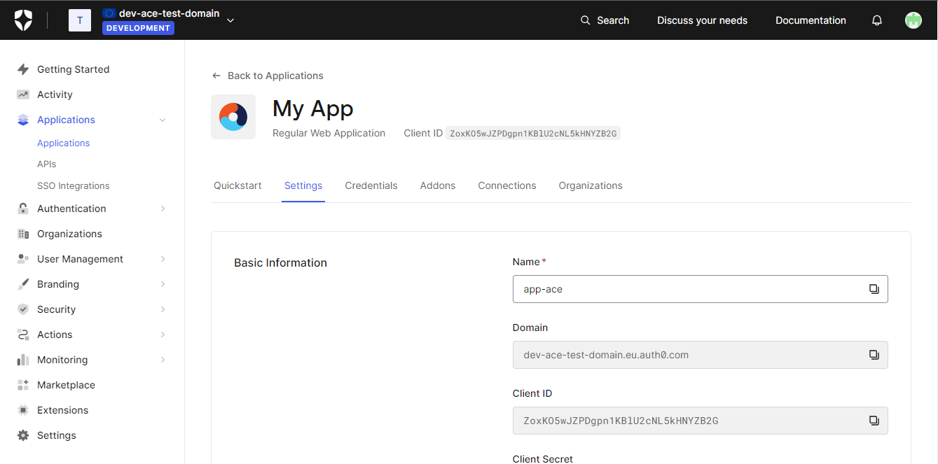 The application settings